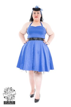 Blue White Small Polka Dot Swing Dress